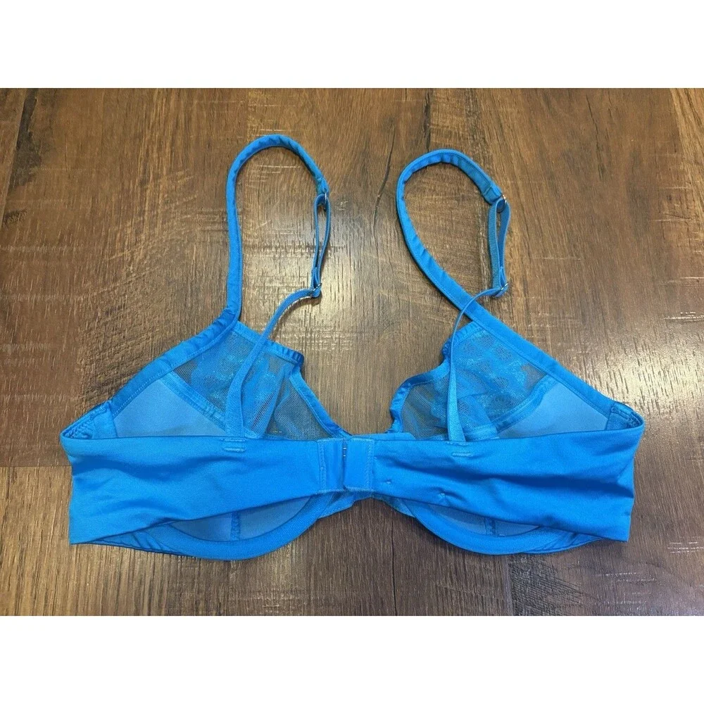 SAVAGE FENTY Savage Not Sorry Microfiber and Lace Half Cup Bra BLUE 34B